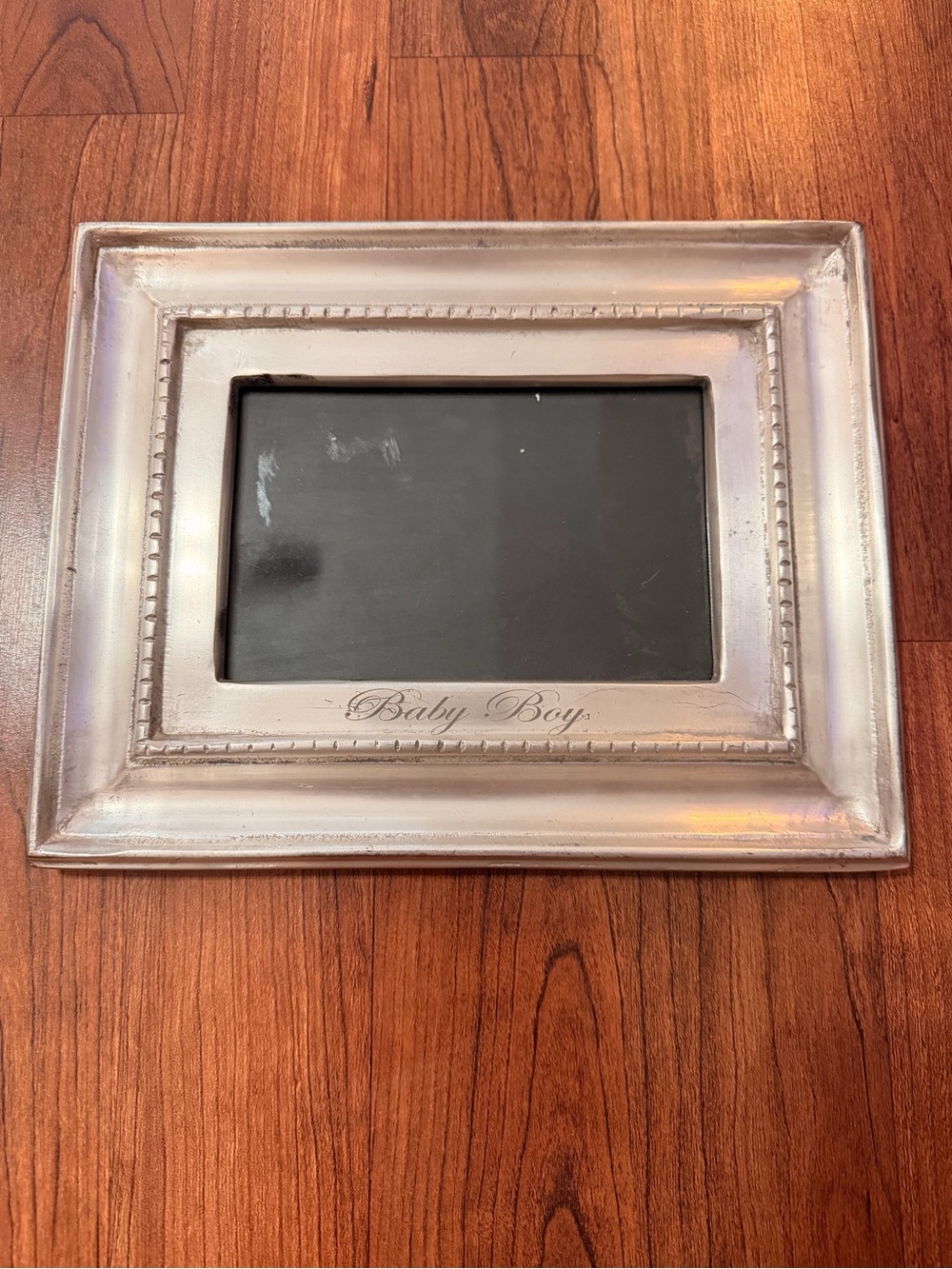 Vintage Silver Keepsake Baby Picture Frame – Beaded Border & Engraved "Baby Boy"
